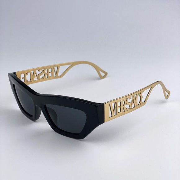  Versace VE4432U 90s Vintage Logo GB1/87 Sunglasses Black Gold Cat Eye Women - Picture 9 of 14
